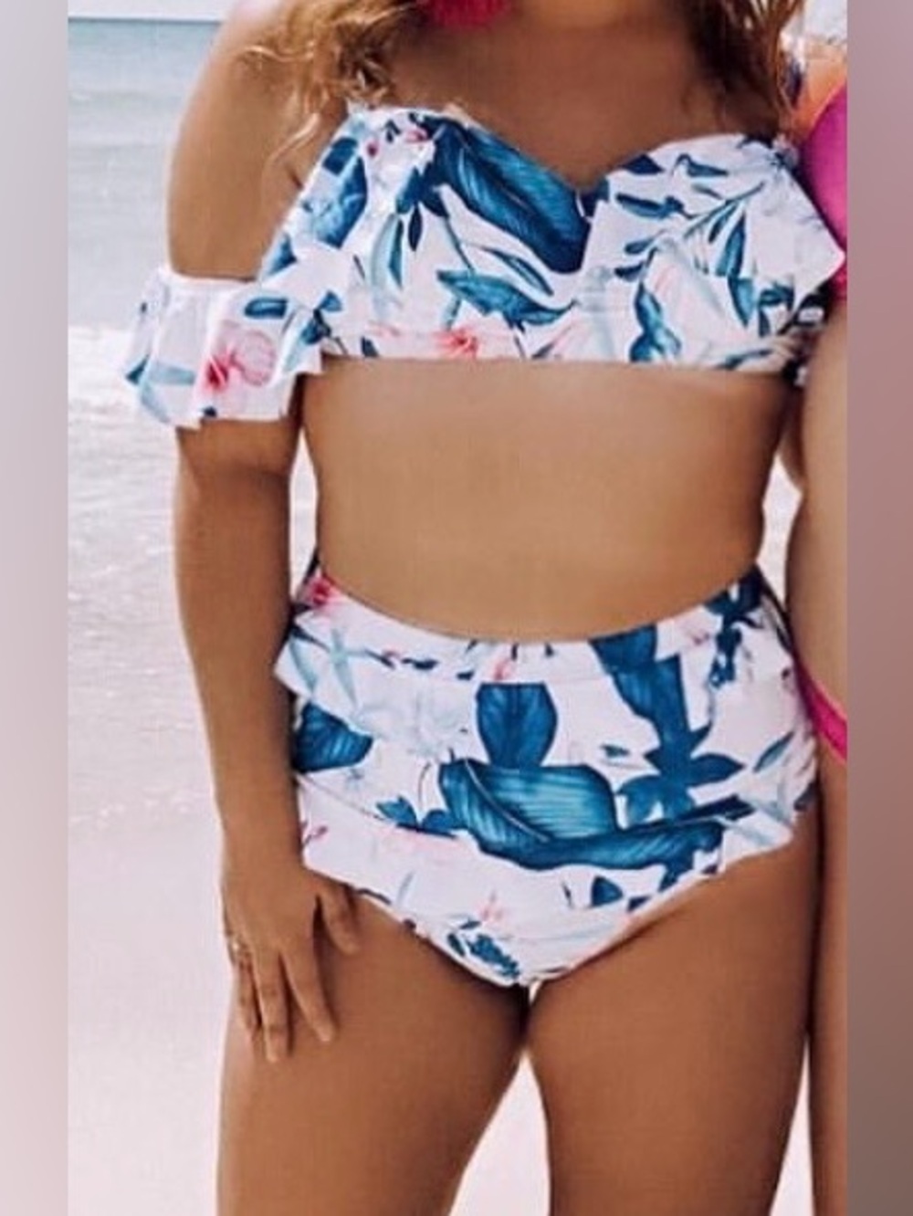 Blue and White Tropical Floral Two-Piece Bikini Set